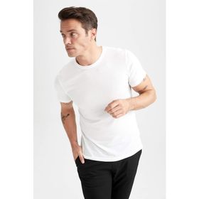 DeFacto M6606AZ23SP Beyaz-WT34 Slim Fit Bisiklet Yaka Premium Kalite Basic Pamuklu Erkek T-shirt