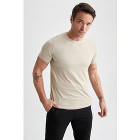 DeFacto M6606AZ23SP Beyaz-WT34 Slim Fit Bisiklet Yaka Premium Kalite Basic Pamuklu Erkek T-shirt