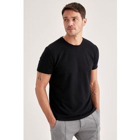 DeFacto M6608AZ21SP Siyah Slim Fit Bisiklet Yaka Kısa Kollu Basic Erkek T-shirt