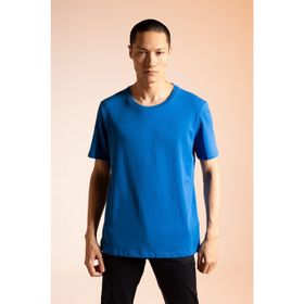 DeFacto M7666AZ23SP Mavi-BE103 Regular Fit Bisiklet Yaka Basic Kısa Kollu %100 Pamuk Erkek T-shirt