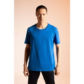 DeFacto M7666AZ23SP Mavi-BE103 Regular Fit Bisiklet Yaka Basic Kısa Kollu %100 Pamuk Erkek T-shirt