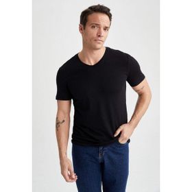 DeFacto M7668AZ Slim Fit V Yaka Basic Yeşil Erkek Tişört