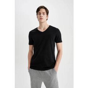 DeFacto M7668AZ Slim Fit V Yaka Basic Yeşil Erkek Tişört