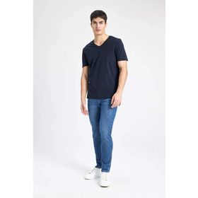 DeFacto M7668AZ Slim Fit V Yaka Basic Yeşil Erkek Tişört
