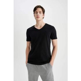 DeFacto M7668AZ Slim Fit V Yaka Basic Yeşil Erkek Tişört
