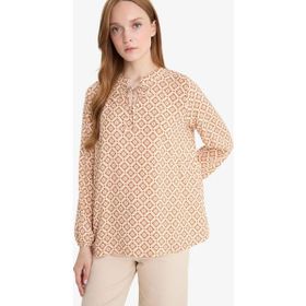 DeFacto N1809AZ25SP BR189 Bordo Regular Fit Bağcıklı Yaka Desenli Uzun Kollu Bluz