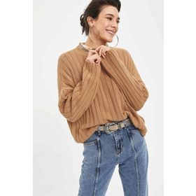 DeFacto N9139AZ.19CW.BN409 Kahverengi Relax Fit Basic Triko Kadın Kazak