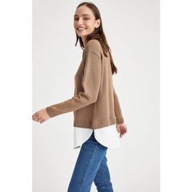 DeFacto N9139AZ.19CW.BN409 Kahverengi Relax Fit Basic Triko Kadın Kazak
