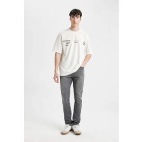 DeFacto Pedro Gri Slim Fit Dar Kalıp Normal Bel Dar Paça Erkek Jean Pantolon