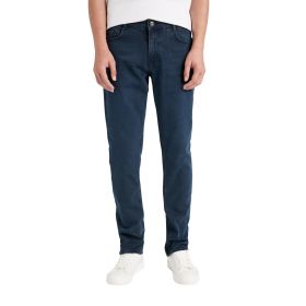 DeFacto Pedro İndigo Slim Fit Dar Kalıp Normal Bel Dar Paça Erkek Jean Pantolon