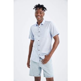 DeFacto R1706AZ23SM Ekru-ER105 Slim Fit Basic Kısa Kollu %100 Pamuk Erkek Gömlek