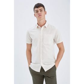DeFacto R1706AZ23SM Ekru-ER105 Slim Fit Basic Kısa Kollu %100 Pamuk Erkek Gömlek