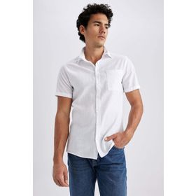 DeFacto R1706AZ23SM Ekru-ER105 Slim Fit Basic Kısa Kollu %100 Pamuk Erkek Gömlek