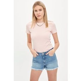 DeFacto R5585AZ.20SM.PN592 Pembe Basic Regular Fit Kısa Kollu Kadın T-shirt