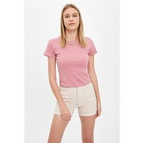DeFacto R5585AZ.20SM.PN592 Pembe Basic Regular Fit Kısa Kollu Kadın T-shirt