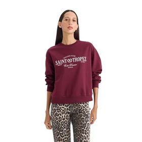 DeFacto Regular Bordo Fit Bisiklet Yaka Baskılı İnce Kadın Sweatshirt
