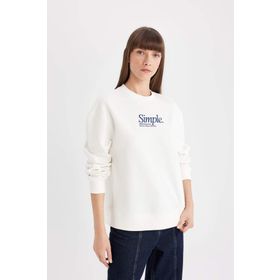 DeFacto Relax Bordo Fit Bisiklet Yaka Baskılı Kalın Kadın Sweatshirt
