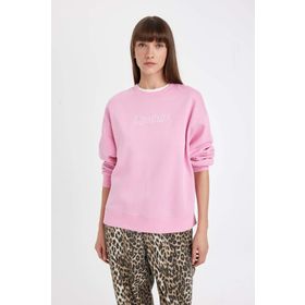 DeFacto Relax Bordo Fit Bisiklet Yaka Baskılı Kalın Kadın Sweatshirt