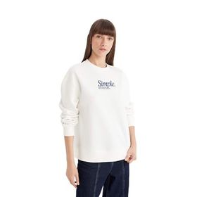 DeFacto Relax Bordo Fit Bisiklet Yaka Baskılı Kalın Kadın Sweatshirt