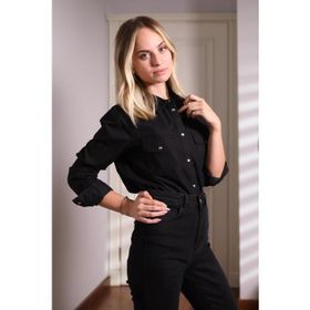 DeFacto S2020AZ20AU Siyah Regular Fit Uzun Kollu Jean Kadın Gömlek