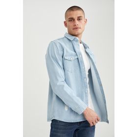 DeFacto S2020AZ20AU Siyah Regular Fit Uzun Kollu Jean Kadın Gömlek