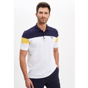 DeFacto S3373AZ20HSWT32 Beyaz Geometrik Desenli Polo Yaka Regular Fit Pamuklu Erkek T-Shirt