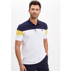 DeFacto S3373AZ20HSWT32 Beyaz Geometrik Desenli Polo Yaka Regular Fit Pamuklu Erkek T-Shirt