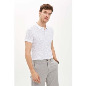 DeFacto S3373AZ20HSWT32 Beyaz Geometrik Desenli Polo Yaka Regular Fit Pamuklu Erkek T-Shirt