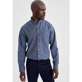 DeFacto S6109AZ20AU Indıgo Desenli Slim Fit Uzun Kollu Erkek Gömlek