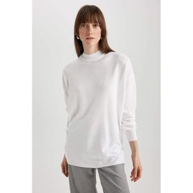 DeFacto S7514AZ23WN Ekru-ER105 Relax Fit Yarım Balıkçı Yaka Bayan Tunik