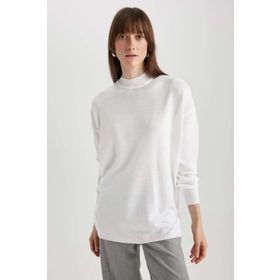 DeFacto S7514AZ23WN Ekru-ER105 Relax Fit Yarım Balıkçı Yaka Bayan Tunik