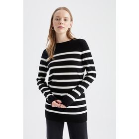DeFacto S7517AZ21AU Relax Fit Çizgili Bisiklet Yaka Triko Tunik Kazak