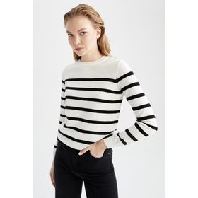 DeFacto S7517AZ21AU Relax Fit Çizgili Bisiklet Yaka Triko Tunik Kazak