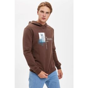 DeFacto S9063AZ20WN Grey Melange Baskılı Regular Fit Kapüşonlu Erkek Sweatshirt