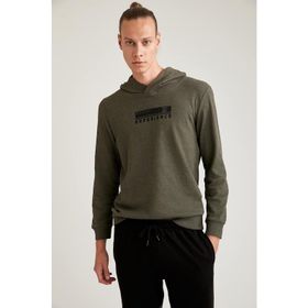 DeFacto S9063AZ20WN Grey Melange Baskılı Regular Fit Kapüşonlu Erkek Sweatshirt