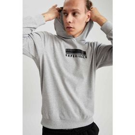 DeFacto S9063AZ20WN Grey Melange Baskılı Regular Fit Kapüşonlu Erkek Sweatshirt