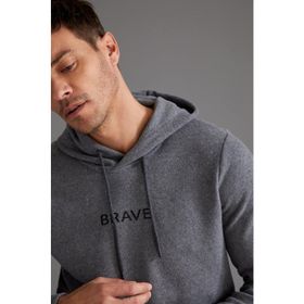 DeFacto S9063AZ20WN Grey Melange Baskılı Regular Fit Kapüşonlu Erkek Sweatshirt