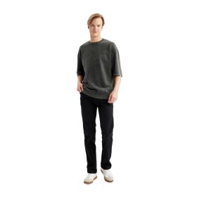 DeFacto Sergio Siyah Regular Fit Normal Kalıp Normal Bel Boru Paça Erkek Jean Pantolon
