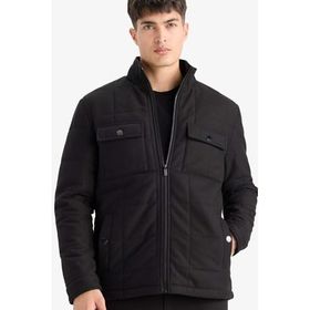 DeFacto Siyah-BK27 Erkek Slim Fit Dar Kesim Dik Yaka Astarlı Fermuarlı Cepli Kışlık Şişme Penye Mont