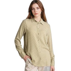 DeFacto T0609AZ26SP KH176 Haki Loose Fit Gömlek Yaka Baskılı Uzun Kollu Kadın Tunik