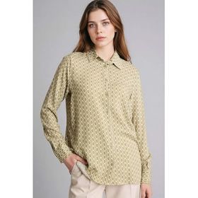 DeFacto T0609AZ26SP KH176 Haki Loose Fit Gömlek Yaka Baskılı Uzun Kollu Kadın Tunik