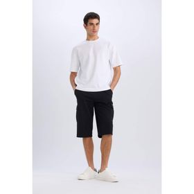 DeFacto T4693AZ25SM Siyah Erkek Slim Fit Dar Kesim Kargo Cepli Basic Düz Kapri Şort