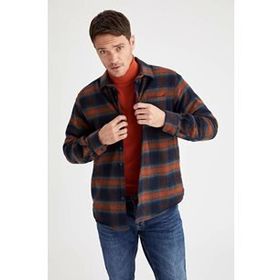 DeFacto T6217AZ20WN Kahverengi Ekose Regular Fit Uzun Kollu Erkek Gömlek