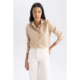 DeFacto T8735AZ23AU BG203 Oversize Fit Yaka Poplin Uzun Kollu %100 Pamuk Bayan Gömlek
