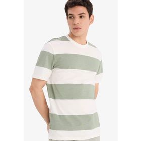 DeFacto U1778AZ23SM Lacivert-NV31 Regular Fit Bisiklet Yaka Çizgili Kısa Kollu %100 Pamuk Kadın T-shirt