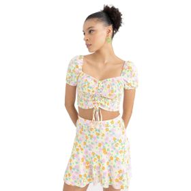 DeFacto U5234AZ23SMGN683 Kadın Coool Çiçek Desenli Kısa Kollu Crop Bluz