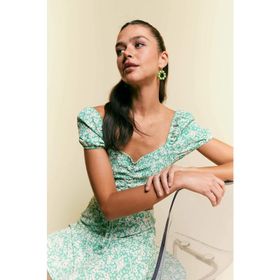 DeFacto U5234AZ23SMGN683 Kadın Coool Çiçek Desenli Kısa Kollu Crop Bluz