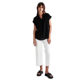 DeFacto U5327AZ23SM Siyah-BK27 Regular Fit Bisiklet Yaka Krinkıl Kumaş Kısa Kollu Kadın Bluz