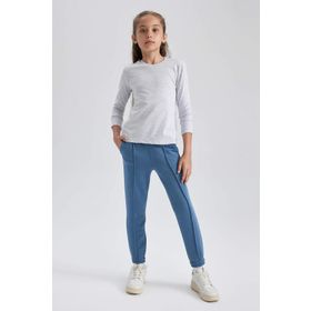 DeFacto U6810A622AU Pembe-PN105 Regular Fit Bisiklet Yaka Penye Uzun Kollu Kız Çocuk Tişört