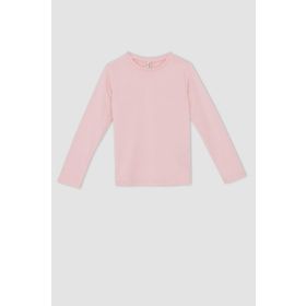 DeFacto U6810A622AU Pembe-PN105 Regular Fit Bisiklet Yaka Penye Uzun Kollu Kız Çocuk Tişört